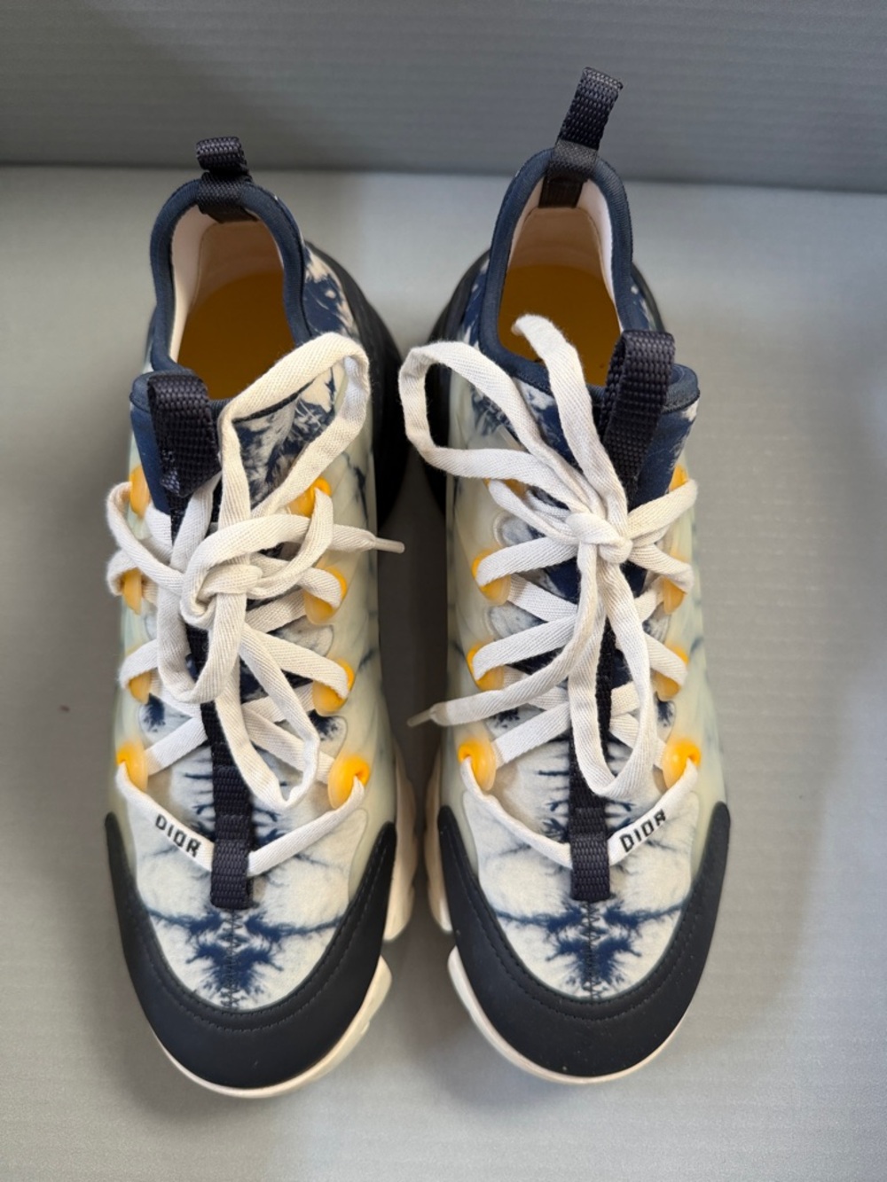 Dior Navy, White and Yellow Tie-Dye Sneakers